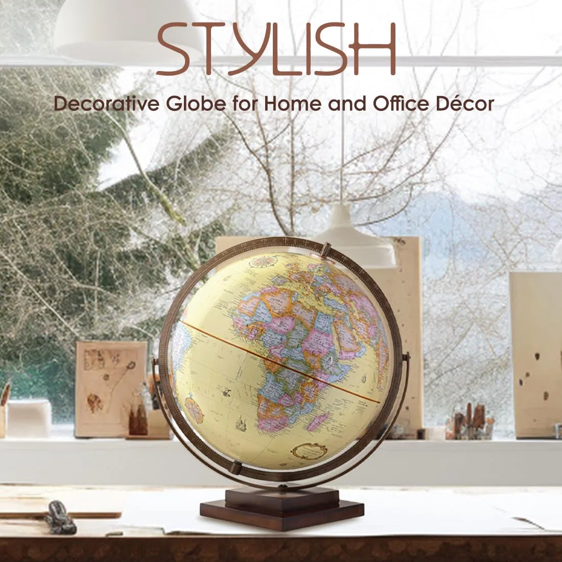 Waypoint Geographic Globe terrestre de 30,5 cm de diamètre, mouvement gyromatique à mouvement oscillant, décoratif pour la maison ou le bureau, antique