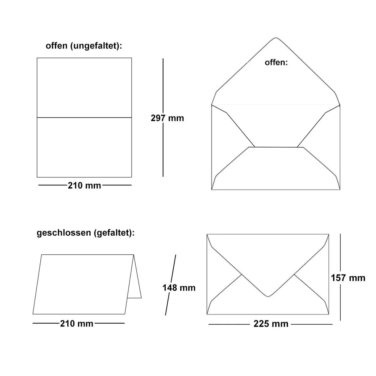 Lot de 250 cartes pliantes vintage en papier kraft avec enveloppes DIN A5 21 x 14,8 cm Vert clair recyclé Cartes pliantes vierges