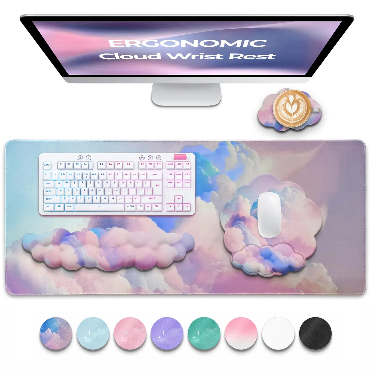 Clavier et tapis de souris avec repose-poignet en nuage