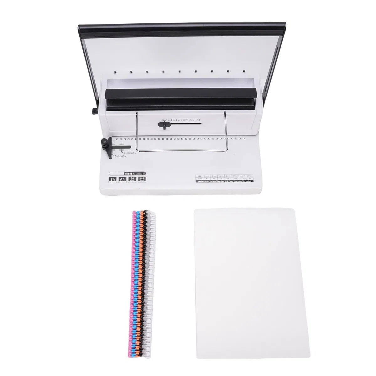 Machine à Relier en Spirale, capacité de Perforation de 20 Feuilles, Reliure de 140 Feuilles, Machine à Relier à Bobines à 34 Trous Carrés, à à Fil avec 12 Bobines de 12 Mm, 50 Couvertures