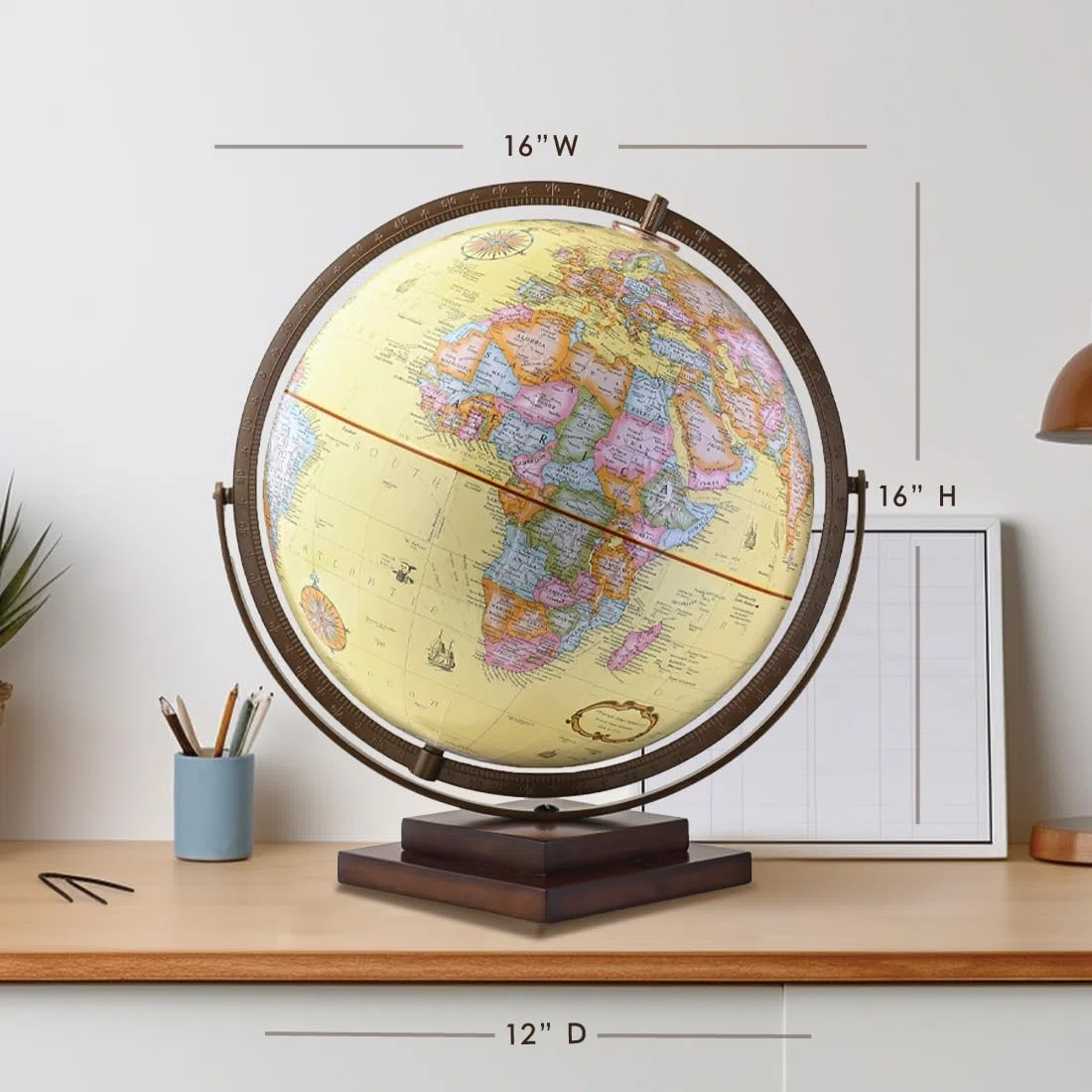 Waypoint Geographic Globe terrestre de 30,5 cm de diamètre, mouvement gyromatique à mouvement oscillant, décoratif pour la maison ou le bureau, antique
