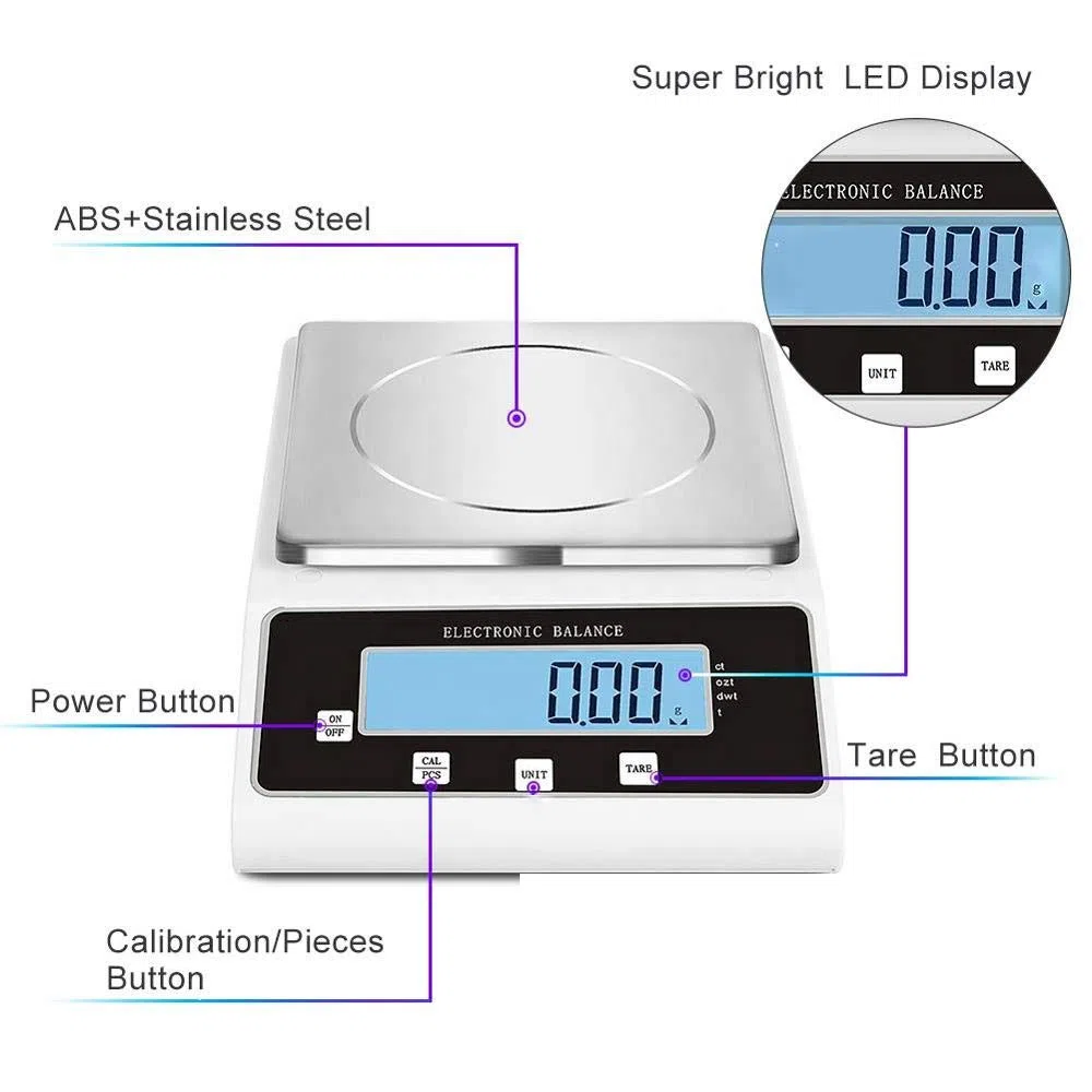 Balance de laboratoire numérique de haute précision 0,1 g Balance analytique de laboratoire Balance de précision électronique pour laboratoires Recherche en laboratoire École Bijoux (prise 220 V UE/