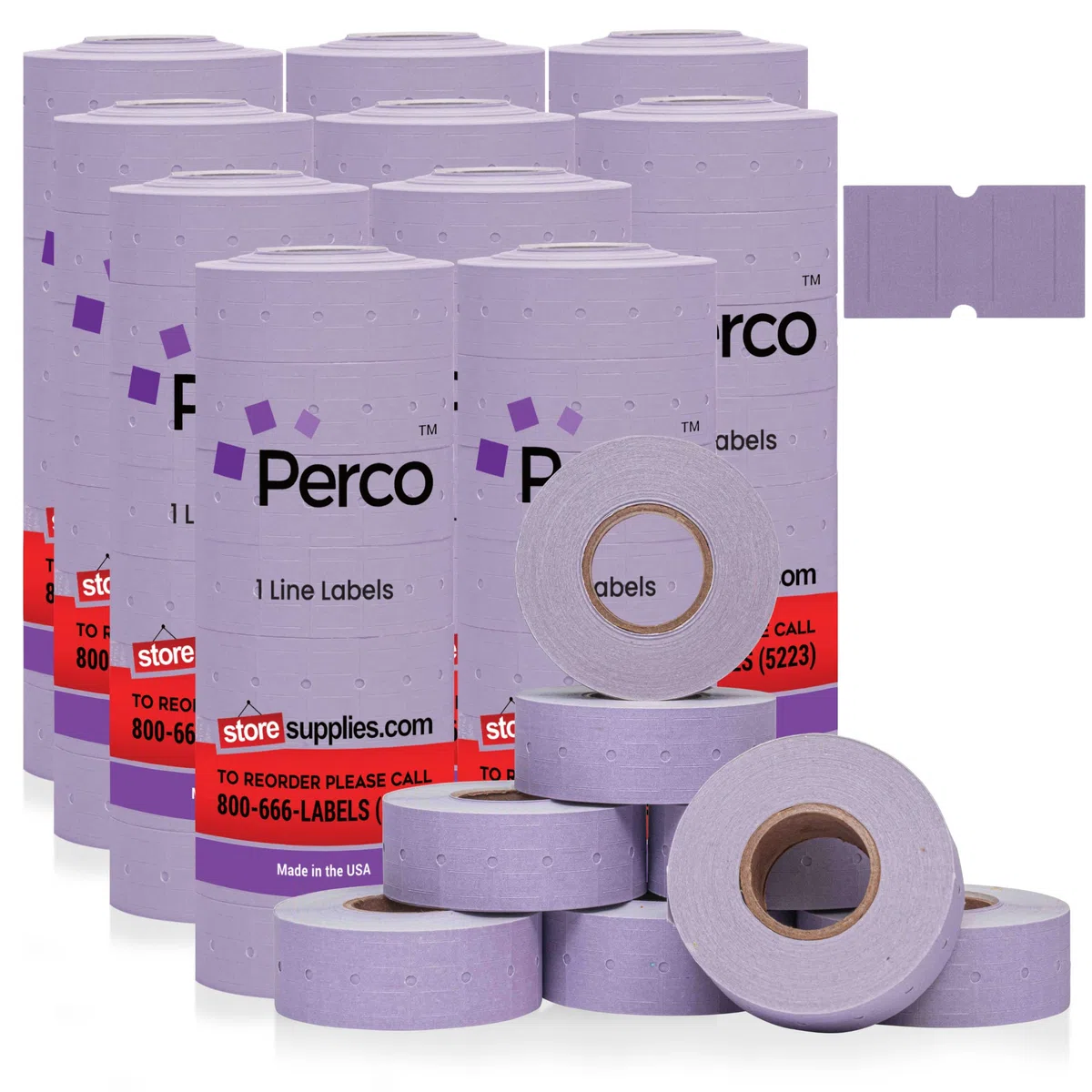 Perco Étiquettes à 1 ligne Lavande – 10 manches, 80 000 étiquettes vierges pour pistolets à prix et date Perco 1 ligne