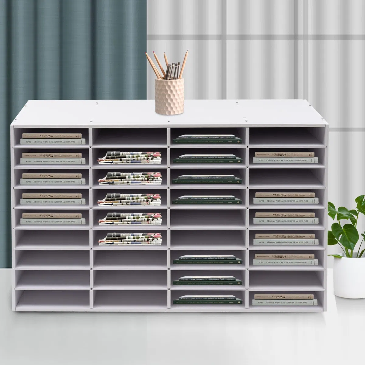 Organiseur de courrier et de Documents de Bureau à 24 Compartiments, boîte aux Lettres étudiante pour dossiers, Documents et Lettres (Blanche, 36 emplacements)