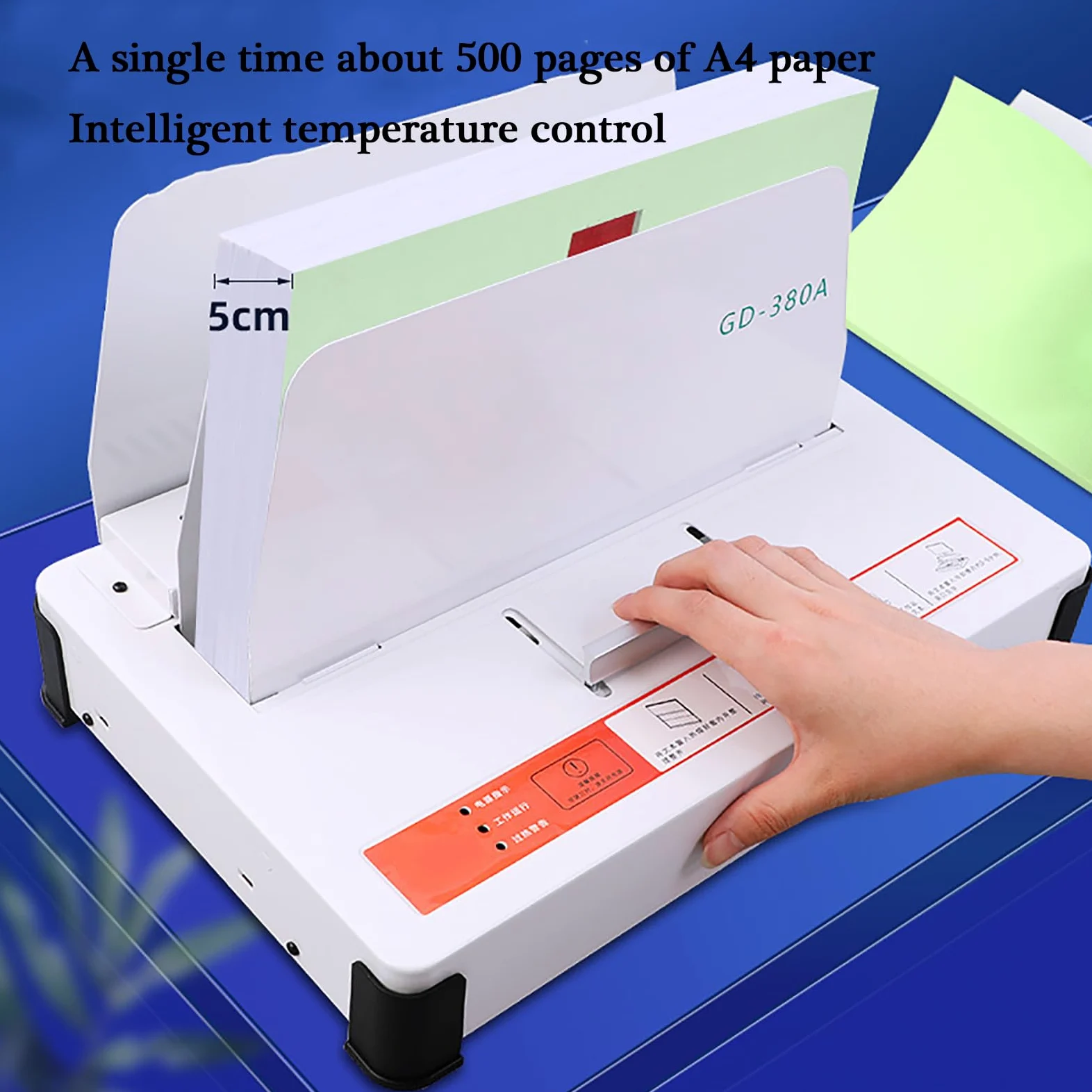 Relieuse électrique thermique, épaisseur de reliure de 1 à 55 mm, capacité de 500 feuilles pour soumissions, polices d'assurance, rapports