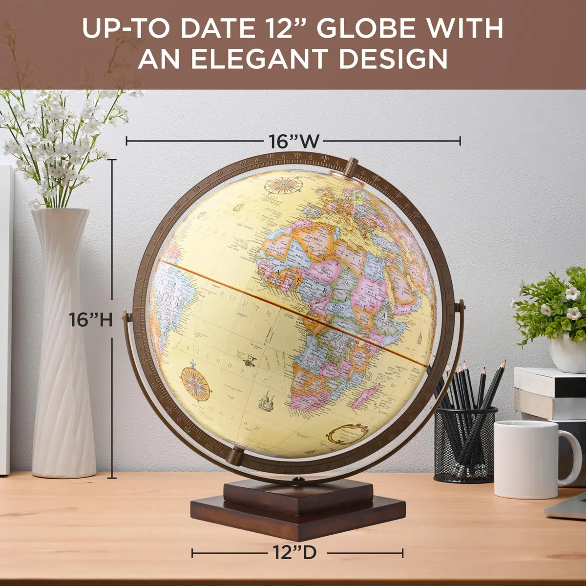 Waypoint Geographic Globe terrestre de 30,5 cm de diamètre, mouvement gyromatique à mouvement oscillant, décoratif pour la maison ou le bureau, antique